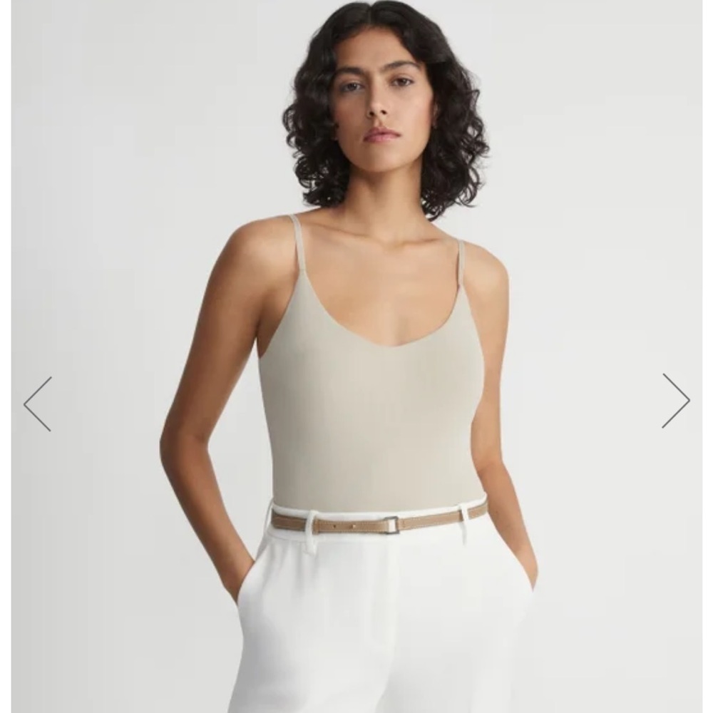 NWT Lafayette 148 Large Khaki Tan Mesh Jersey Nylon Camisole V-neck MTV08R-J397